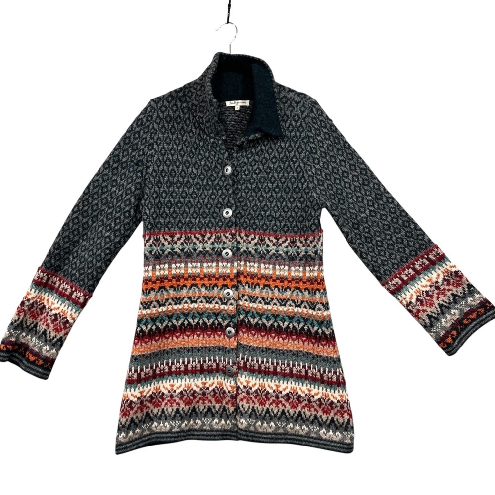 Indigenous 100% Alpaca‎ Cardigan Sz M Long Length Collared Boho Retro Cozy